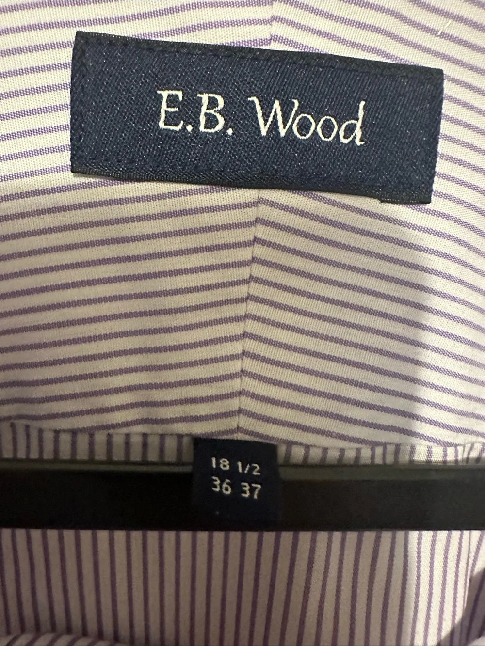 E.B. Wood Men's Non-Iron Dress Shirt Blue Stripe Long Sleeve Button Down 18 1/2